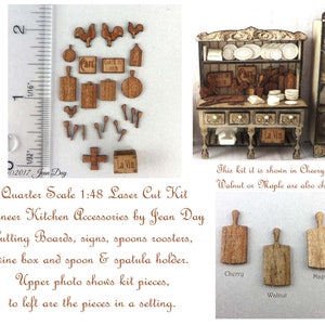 KIT Quarter Scale French Country Laser Cut and Engraved Veneer Kitchen Accessories Kit Cherry, Maple or Walnut Veneer, 1:48 LC046 image 2