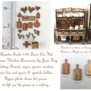 KIT Quarter Scale French Country Laser Cut and Engraved Veneer Kitchen Accessories Kit Cherry, Maple or Walnut Veneer, 1:48 LC046 image 1