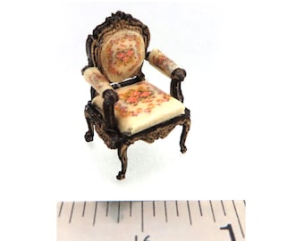 KIT Quarter Scale, Laser Cut French Country Roses Upholstered Chair & Frames Kit 1:48 dollhouse  LC003