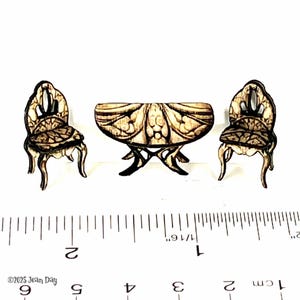 Kit, Art Nouveau Table and Two Chairs in Quarter Scale, Dollhouse Miniature, DIY kit 1:48 Scale LC270