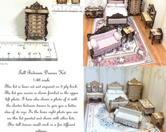 Intro Price KIT Tall Bedroom Dresser KIT, 1:48, quarter scale dollhouse miniature, DIY. laser cut and engraved  LC236