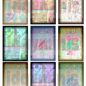 Pássaros, gaiolas e fundos para joias, scrapbooking, cartões ATC, folha de colagem, 2,50 por 3,50 Download digital instantâneo DC012