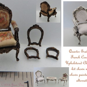 KIT Quarter Scale, Laser Cut French Country Roses Upholstered Chair & Frames Kit 1:48 dollhouse  LC003