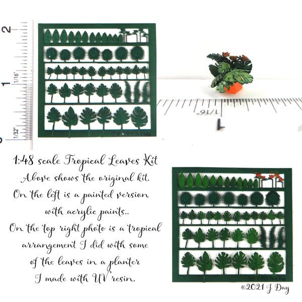 Tropical Leaves in Quarter Scale Kit, laser cut on heavier green paper LP058 1:48 DIY