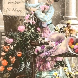 Printemps, Flora fleur Français vendeur-Français carte postale 1909 - Photo Scan - téléchargement FrA134