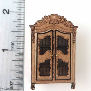 KIT French Country Display Armoire, Engraved and Laser Cut in Quarter Scale  1:48 dollhouse LC156