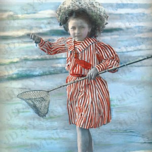 La prise du jour de Michella, plage bord de mer, timbre français - Carte postale française - Téléchargement instantané FrA098
