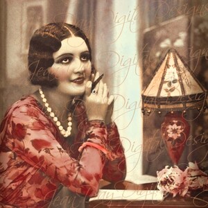 ロマンチックなフランスのラブレター作家マリー、バレンタイン、1920 年代のアールデコ調のフランスのポストカード、即時デジタルダウンロード - ギフトタグ、VC008