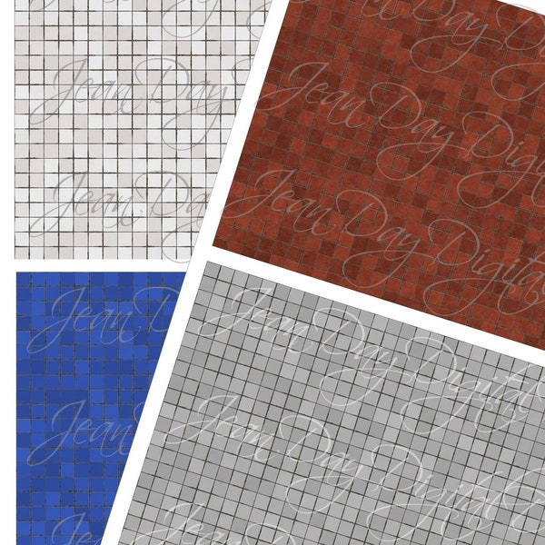 Dollhouse Quarter Scale Terrazzo Tiles in Rust, Grey, Blue and Tan 1:48, 2 JPGs, 2 PDFs  Digital Download 8.50x11 Printable WB002
