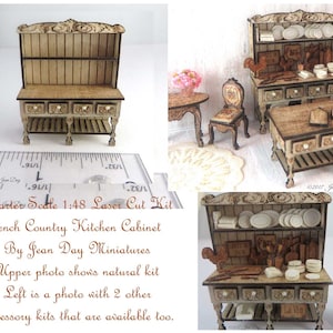 KIT Quarter Scale French Country Laser Cut and Engraved Kitchen or Shop Cabinet Kit 1:48, LC044, Dollhouse Miniature