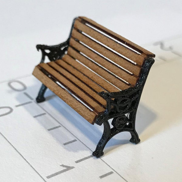 KIT Park Bench, 1:48, quarter scale laser cut kit by John Day, Dollhouse Miniature LC502