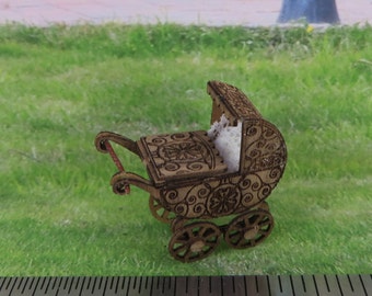 KIT in Quarter Scale, Baby Buggy Laser Cut KIT, 1:48, dollhouse baby miniature LC002