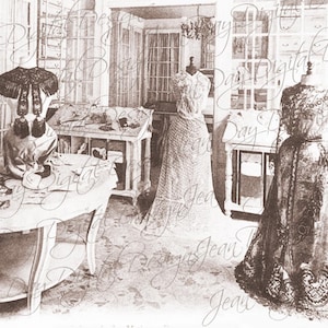 Loja de moda, Salon de la Maison, cartão postal francês 1904, etiqueta para presente - download instantâneo FrA146