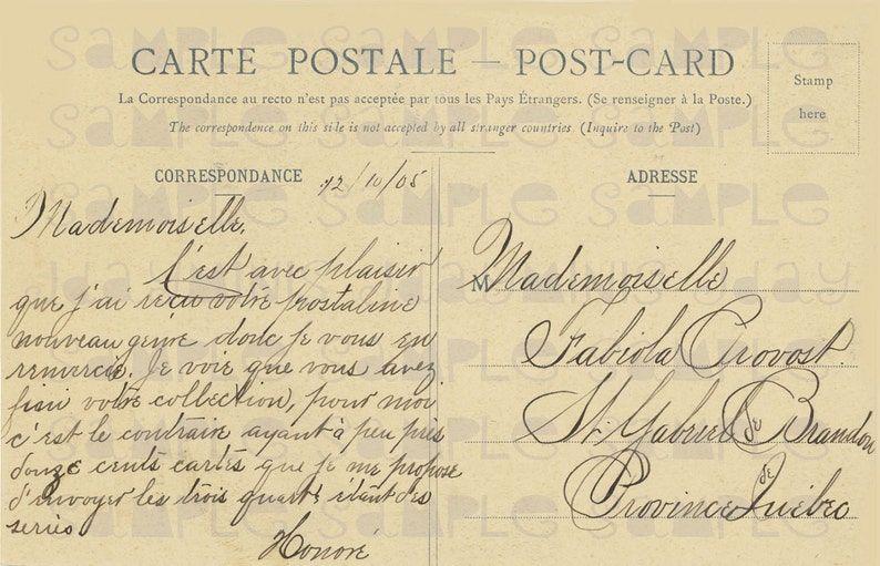 French Script to Quebec, 1905 French Postcard Photo Scan Instant Digital Download FrA044 image 1