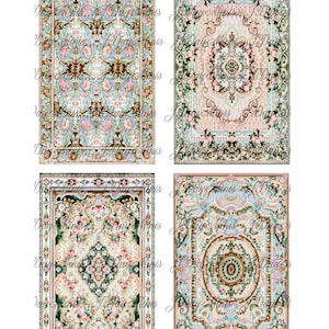 Four French Style Series 3 Coloured Carpets or Rugs Digital Downloads 2 Scales 1/48, 1/24, Dollhouse Miniatures DIY for JPGs & PDF MB020