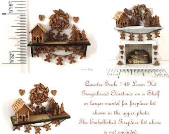 KIT Laser Cut, Quarter Scale 1:48 Gingerbread House & Christmas Accessories LC010, Shelf, gingerbread men,  looks good in 1/2 scale too