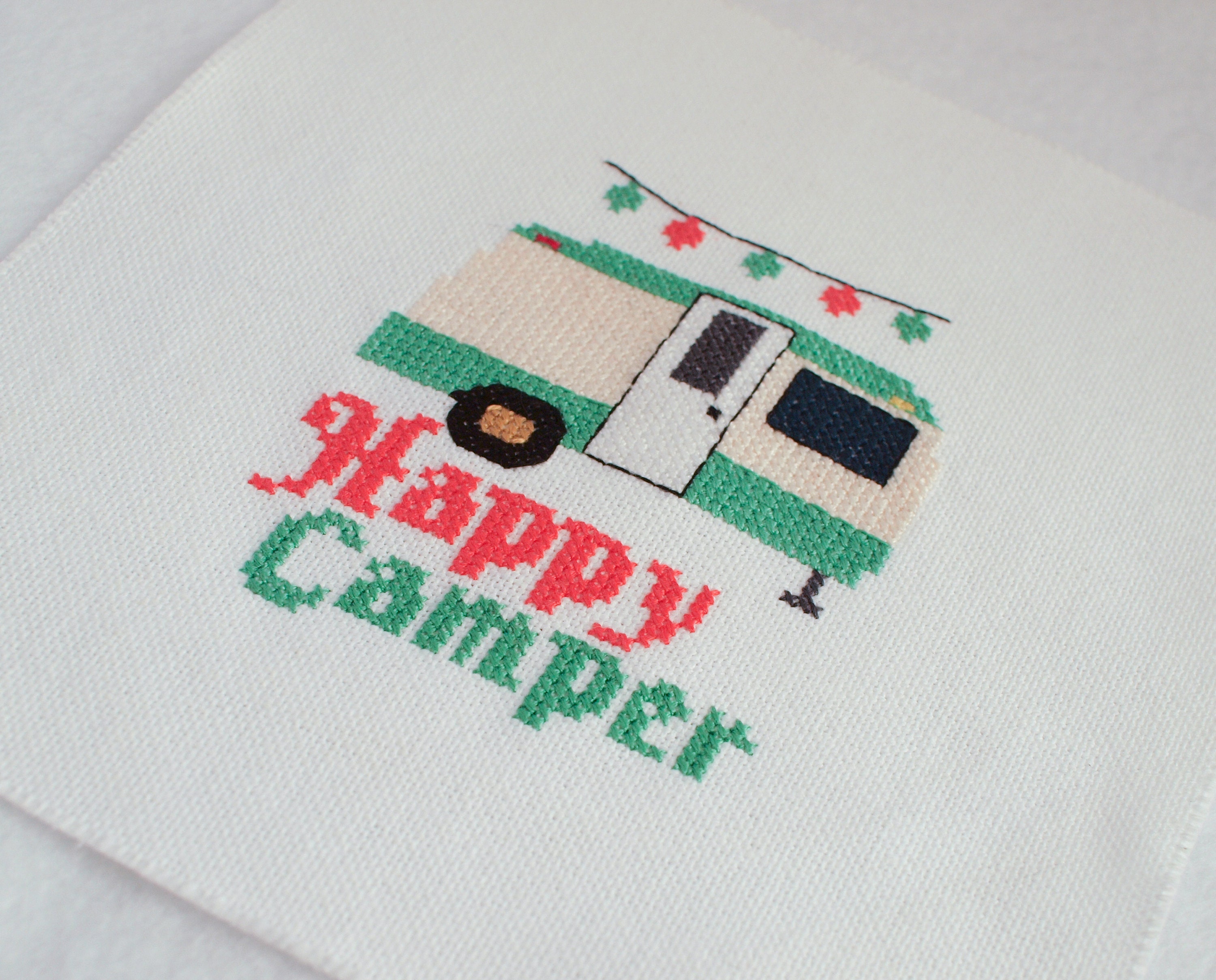 Happy Camper Cross Stitch Pattern pdf Vintage Camping Trailer | Etsy