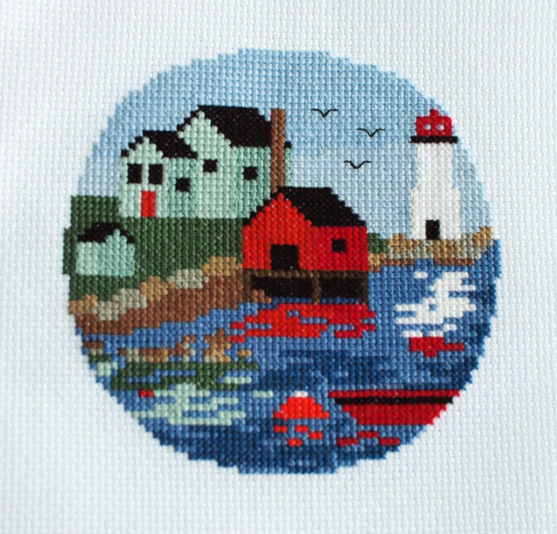 Fishing Village Cross Stitch Pattern pdf Nova Scotia Etsy
