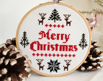 Merry Christmas Cross Stitch Pattern pdf, Nordic Christmas Style