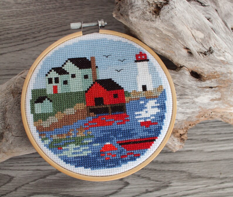 Fishing Village Cross Stitch Pattern pdf Nova Scotia Etsy