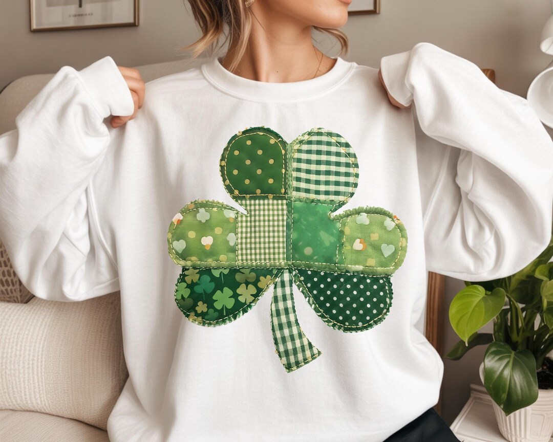 Patchwork Shamrock PNG, St Patrick’s Day Shamrock Png, Green Fabric ...
