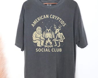 Cryptid Camping Graphic Tee: Bigfoot, Mothman, Wendigo Unisex Shirt