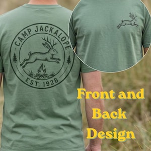 Camp Jackalope Logo T-Shirt, Large Back of Shirt Design, Vintage Style Cryptid Gift