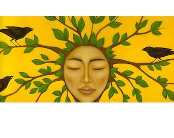 Tree Spirit Goddess Art Portrait - Canvas Giclee Print of Original Painting by Tamara Adams