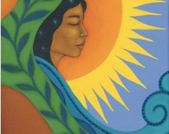 Mother Earth - Ethnic portrait -  wood mounted print of Figurative Painting