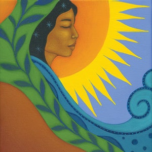 MOTHER EARTH ELEMENTS - Goddess Art Paper Giclee Print of Original Painting - Art and Mexican Inspired Wall Decor by Tamara Adams