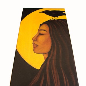 Raven Moon Goddess - PRINT of Original Painting on Wood Block - by Tamara Adams