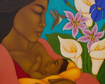 Nursing Mother Midwifery and Doula Wall Art - Pregnancy Childbirth Clinic Canvas Giclee of Original Painting by Tamara Adams
