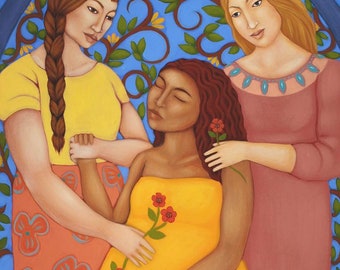 Midwifery - Wood mounted art print of original Painting by Tamara Adams