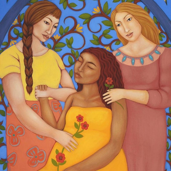 Midwifery - Wood mounted art print of original Painting by Tamara Adams