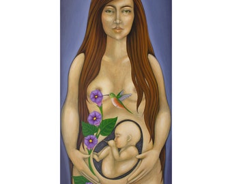 Mother and Child Pregnancy Childbirth Folk Art Original Painting on Wood- birth clinic Decor by Tamara Adams
