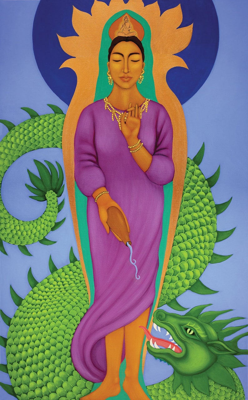Quan Yin & Dragon Eastern Goddess Art Paper Giclee Print of Original