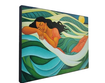 Ocean Waves - Goddess Meditation - Wood Mounted Print of Original Painting by Tamara Adams