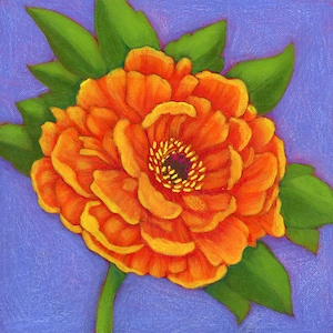 Orange Zinnia Flower - Paper Giclee Print of Original Painting - Floral Wall Art and Home Decor by Tamara Adams