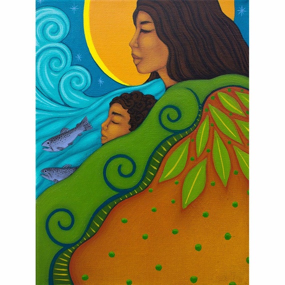 Mother and Child - Mother Earth Art - Paper Giclee Print of Original Painting By Tamara Adams