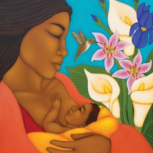 Nursing Breastfeeding Mother Baby Paper Giclee Print of Original Painting - Midwifery Wall Art and Home Decor by Tamara Adams