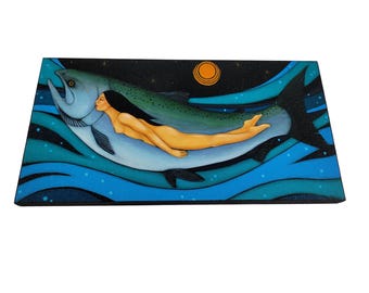Spirit Guide Chinook Salmon art - Pacific Northwest Coastal print of painting - Original wall decor by Tamara Adams