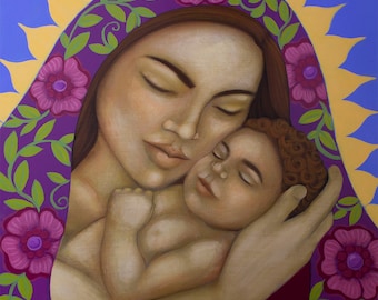Midwifery Doula Wall Art & Child Birth Clinic Decor - Mother and Baby Portrait Painting - CANVAS GICLEE