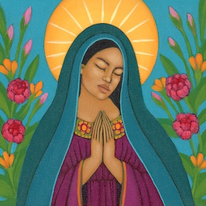 Praying Virgin Mary Madonna Original Acrylic Painting - Inspirational Wall Art and Home Decor Icons by Tamara Adams