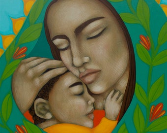 Mother and Child Portrait Painting - CANVAS GICLEE - Midwifery Doula Motherhood Wall Art & Home Decor