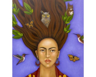 Folk Art - Tree of life Tree Spirit Portrait - Canvas Giclee Print of Original Goddess Painting