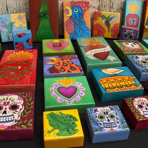 Sacred Heart & Hummingbird - PRINT of Original Painting on Wood Block - Mexican Folk Art by Tamara Adams bild 2