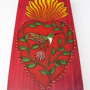 Sacred Heart & Hummingbird - PRINT of Original Painting on Wood Block - Mexican Folk Art by Tamara Adams bild 3