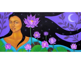 Lotus Goddess - Paper Giclee Wall Decor Art Print of Original Painting by Tamara Adams