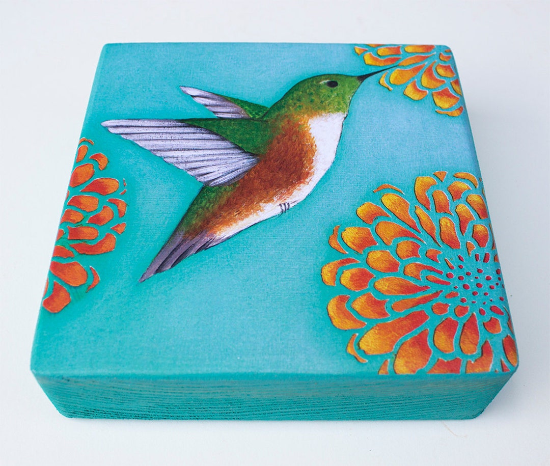 Hummingbird Wall Art - PRINT of Original Painting on Chunky Wood Block ...