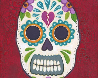 Hand Painted - Dia de los Muertos Skull - Day of the Dead Guerrero Skull